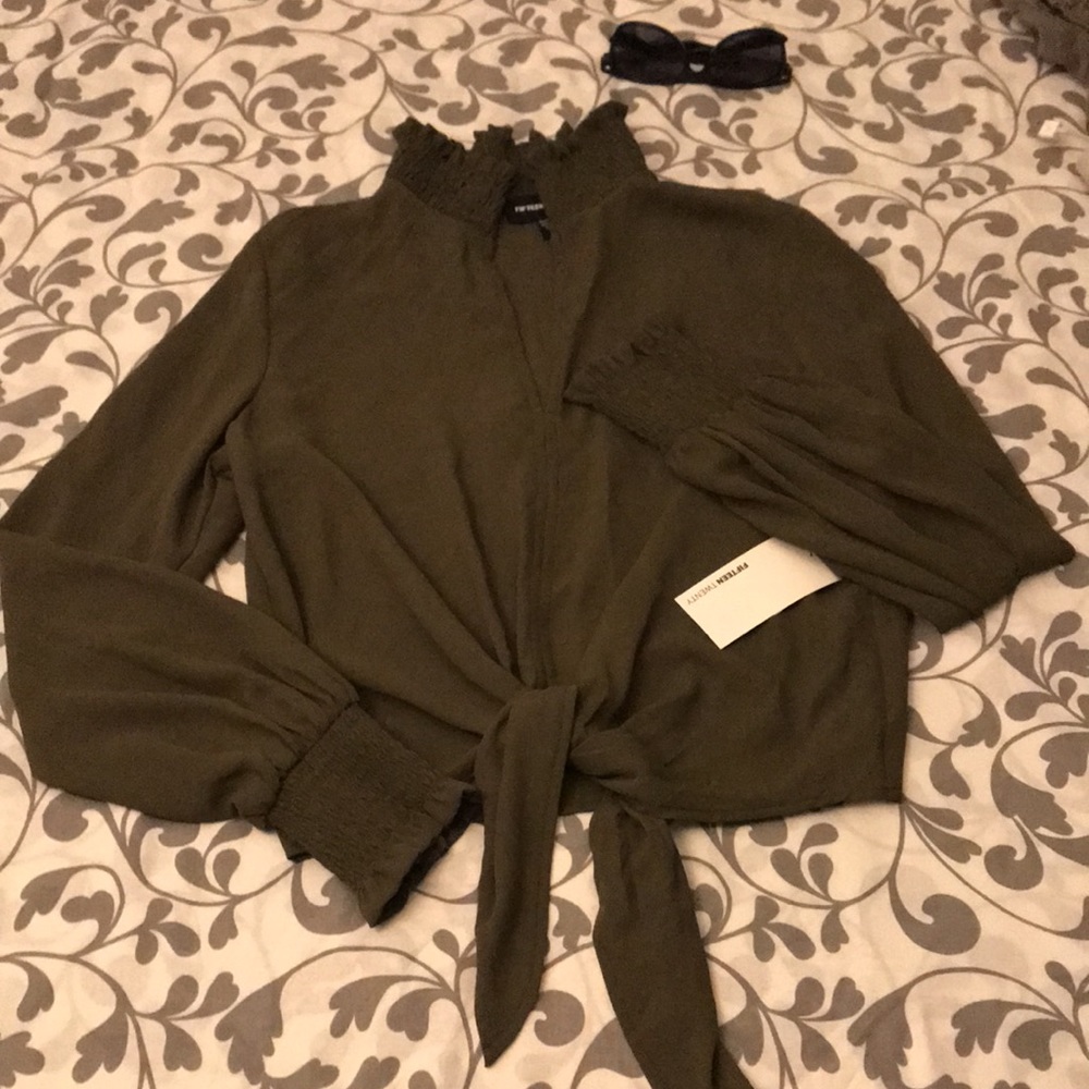 Fifteentwenty smocked tie front top